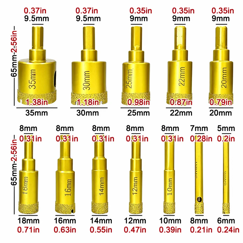 12Pcs Diamond Drill Bit Set 6-35mm Hole Saw Kit for Glass Tile Ceramic Marble Granite Stone Core Drilling Hole Cutting Tools