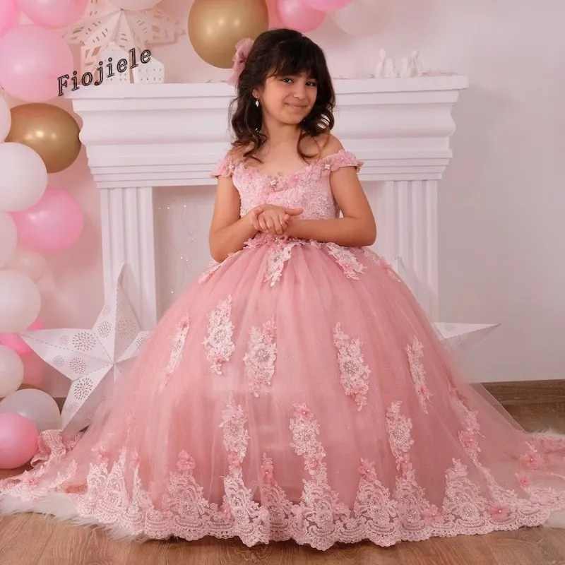 New Elegant Pink Formal Occasion Lace Flower Girl Dress Wedding,Birthday,First Communion,Pageant,Party