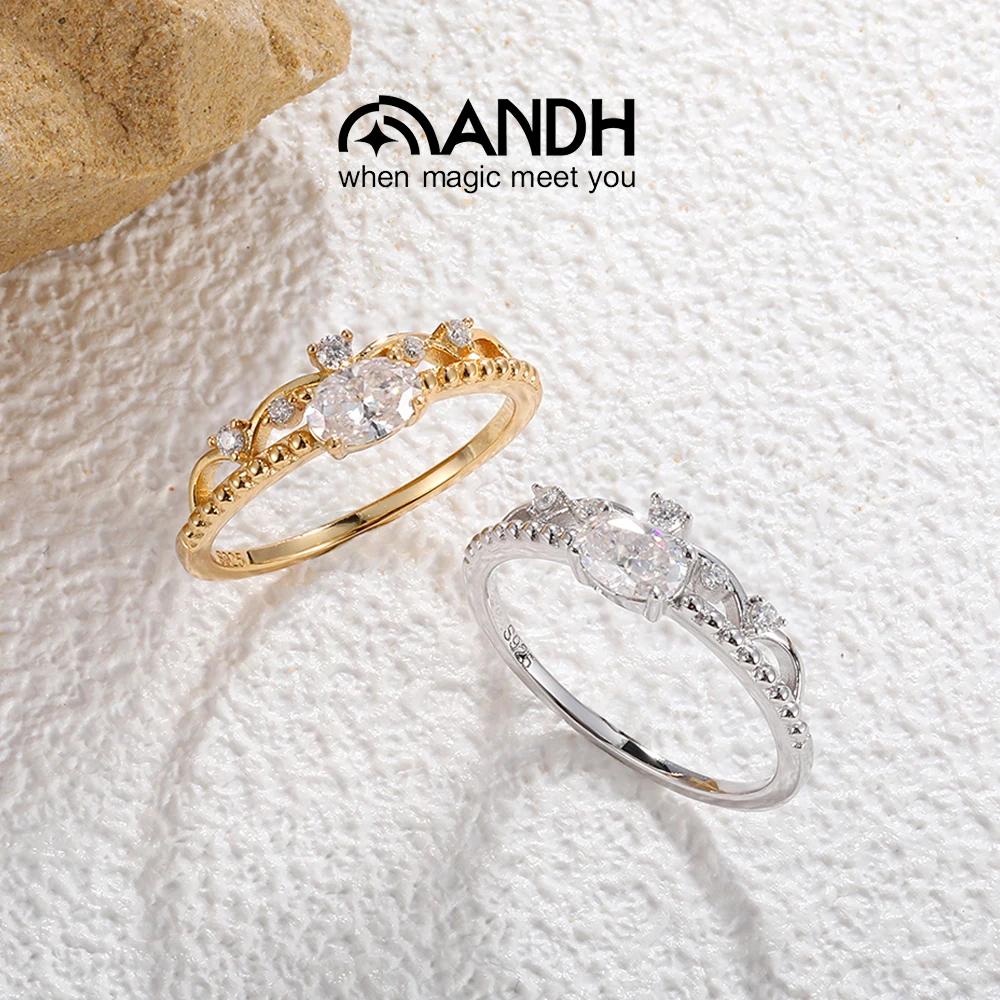 

ANDH Oval Cut Moissanite Diamond Ring for Women 925 Sterling Silver Vintage Floral Design Engagement Wedding Party Fine Jewelry