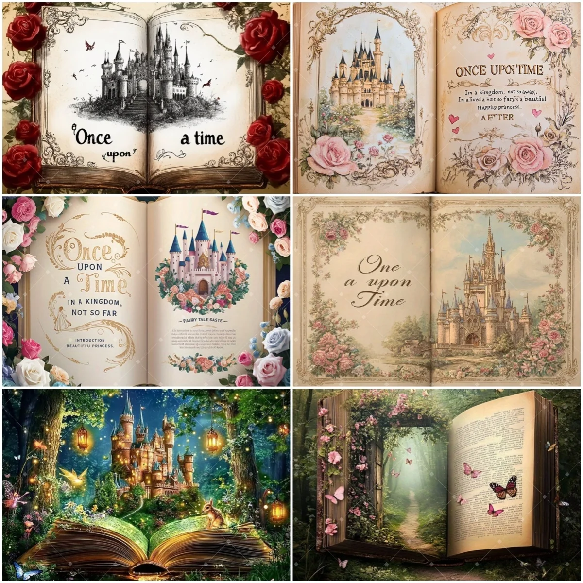 

Fairy Tale Books Forest Backdrop Castle Wedding Girls Princess Birthday Party Decor Baby Shower Photography Background Studio