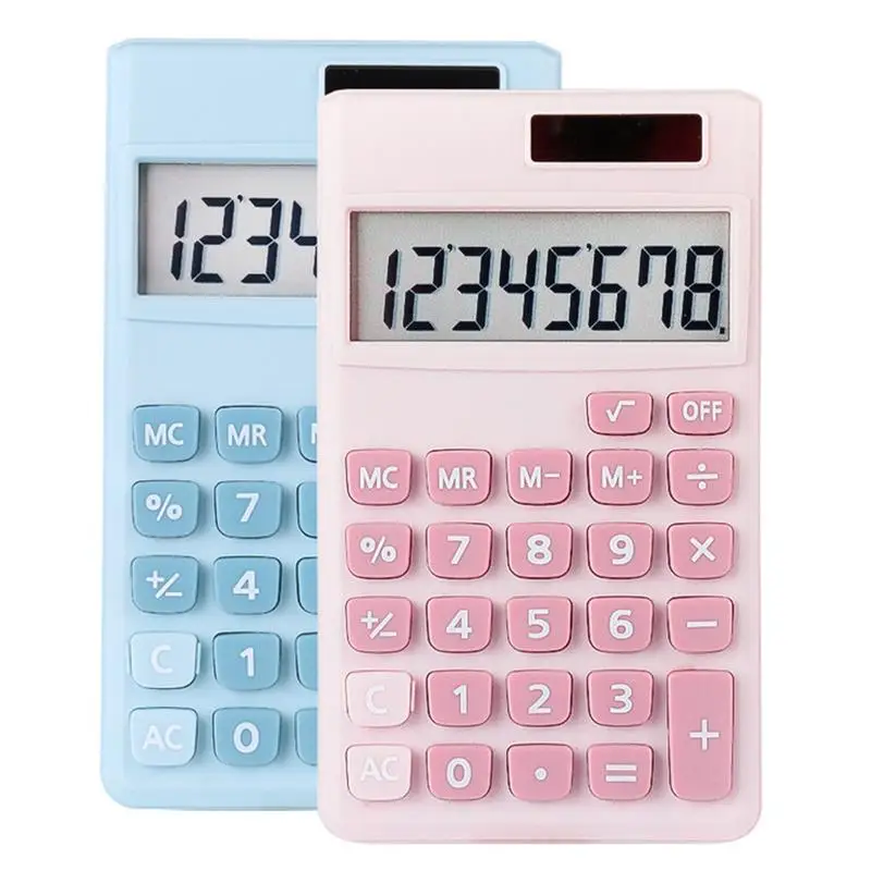 Student Calculator 8-Digit Electronic Calculator Solar Powered LCD Display Screen Calculator Handheld Calculator For School Home