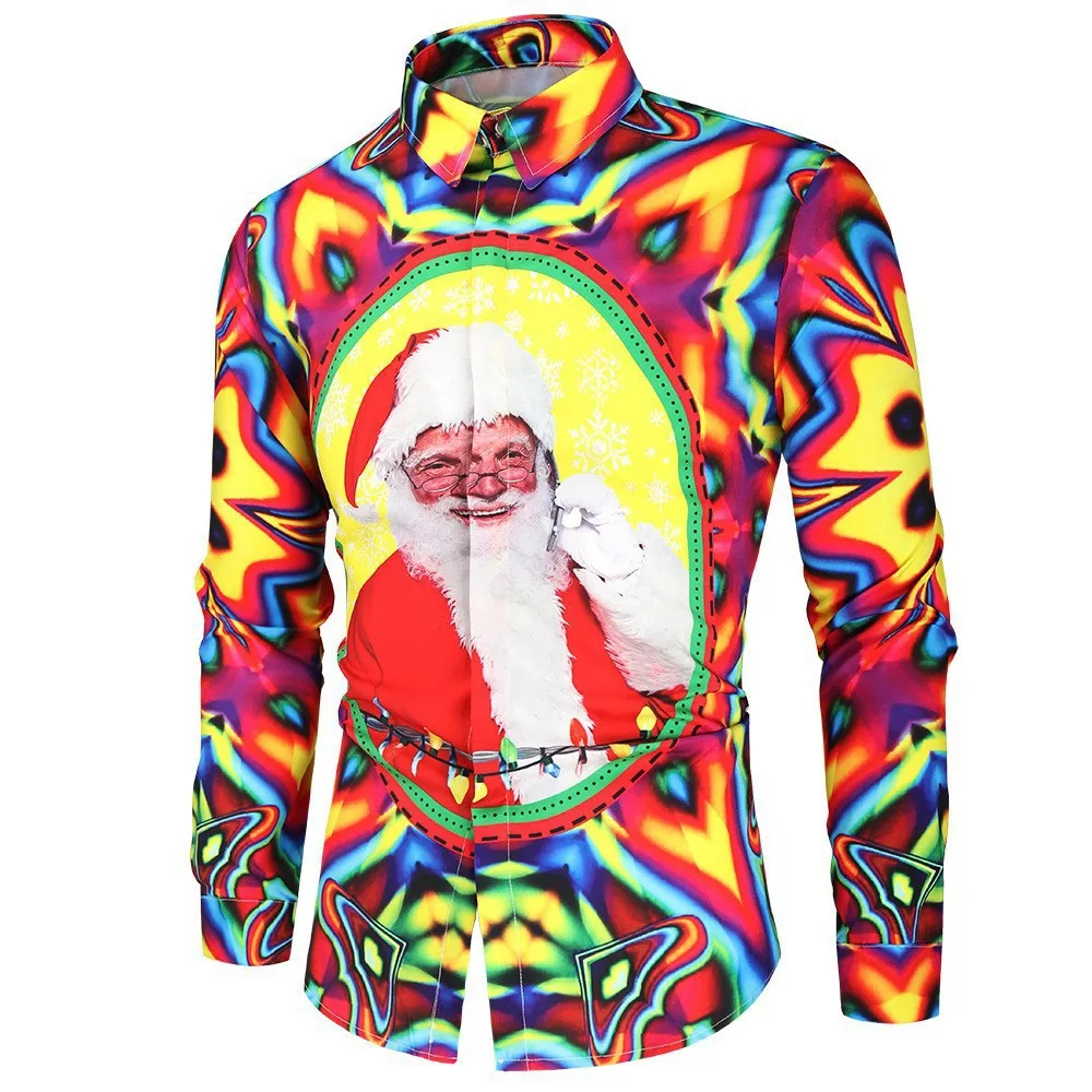 Neue Santa Claus Design 3D Gedruckt männer Langarm Button Up Hemd Street Style Mode Kragen Komfortable Party Top