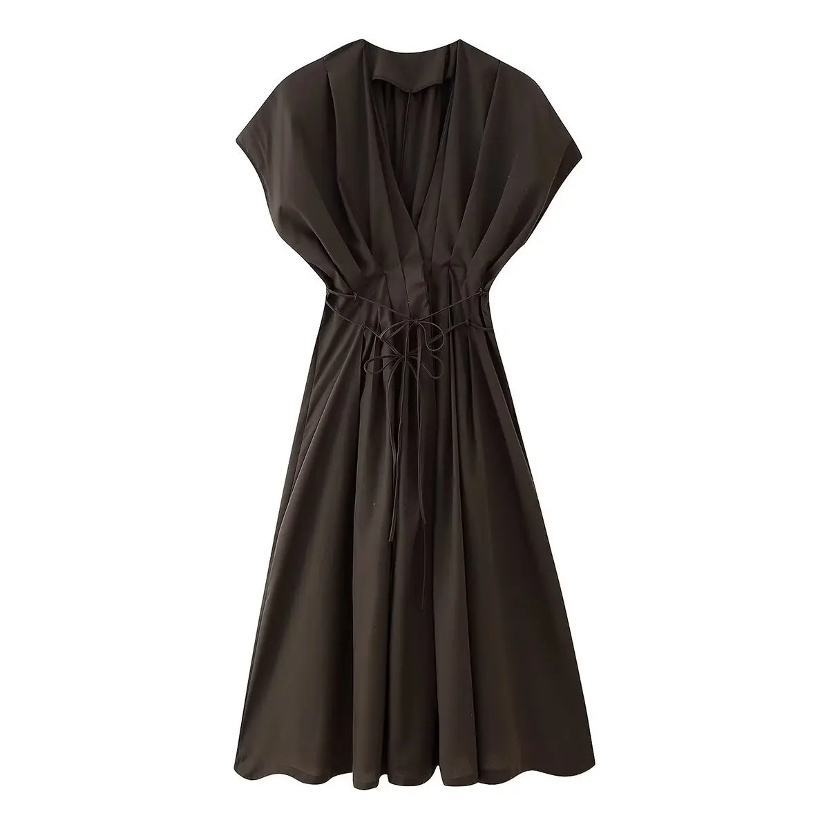 

New European and American summer women's clothing hottest pleated waist light luxury high-end hanging shoulder temperament dress
