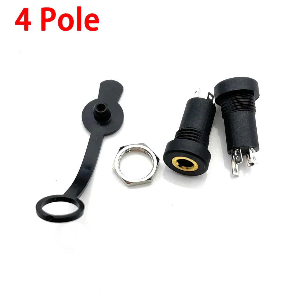 3.5mm Audio Jack 3/4 Pole Stereo Solder Black Panel Mount 3.5 mm Headphone Female Socket Connector With nut Waterproof Cap