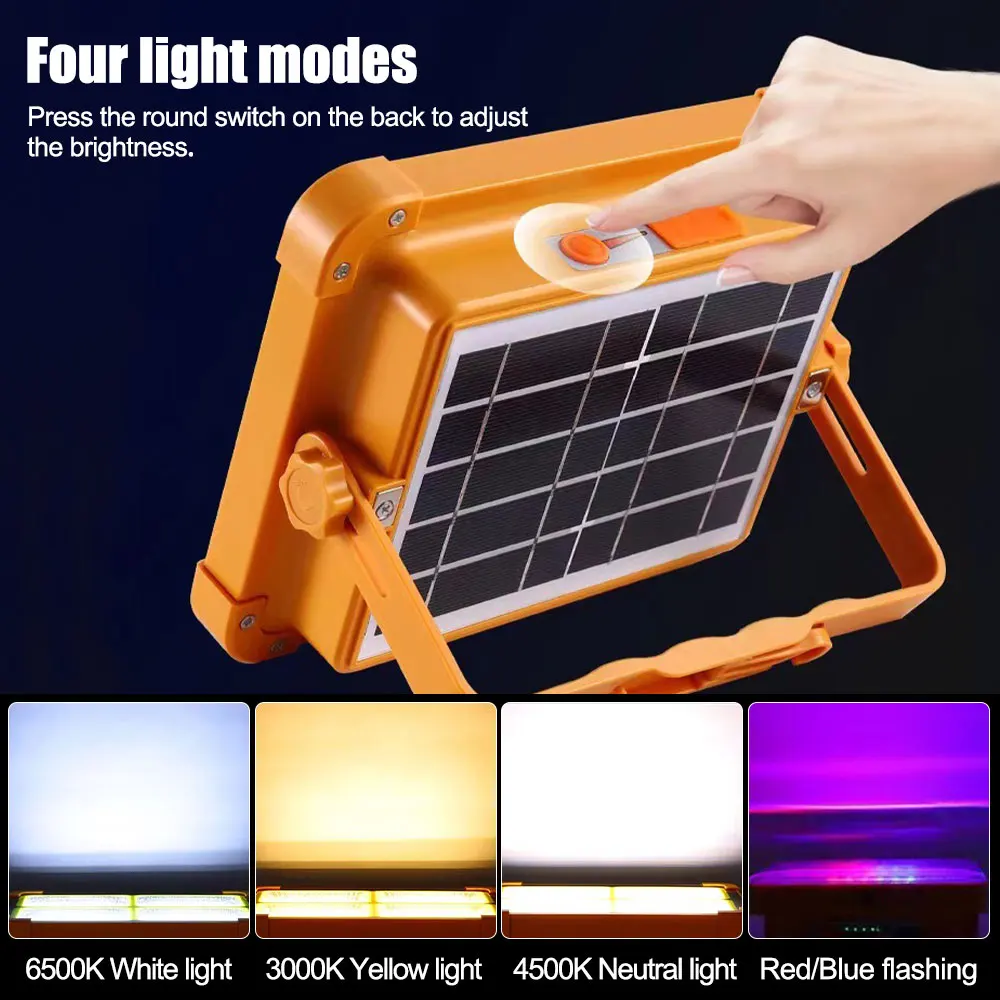 1000W LED Solar Flood Light USB Rechargeable 10000mAH with Magnet Strong Red Blue Light Camping Tent Lamp Work Repair Lighting