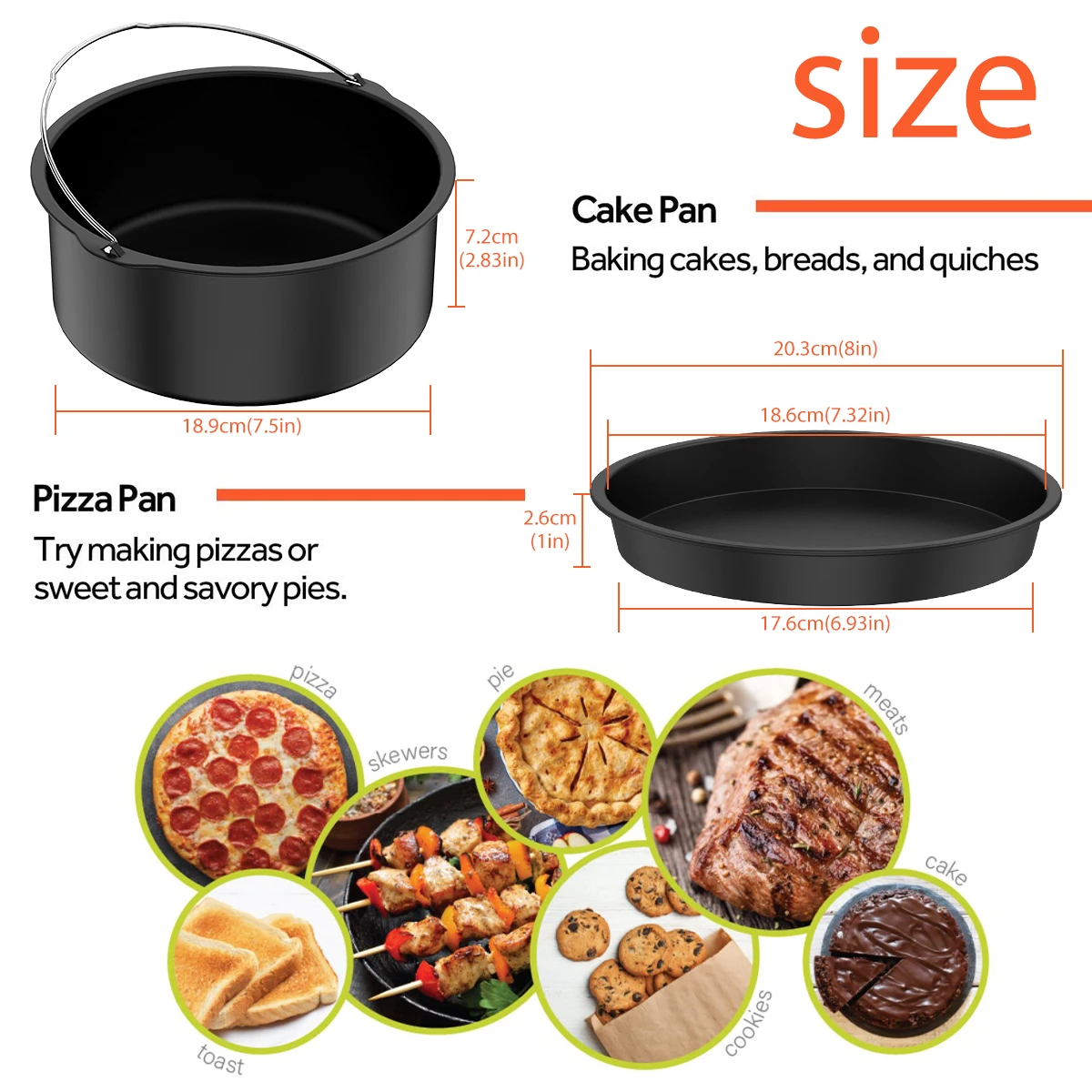 7/8 Inch Round Cake Mold Air Fryer Accessory Non Stick Baking Pan Tray Molds Air Fryer Basket Kitchen Pizza Oven Baking Pans