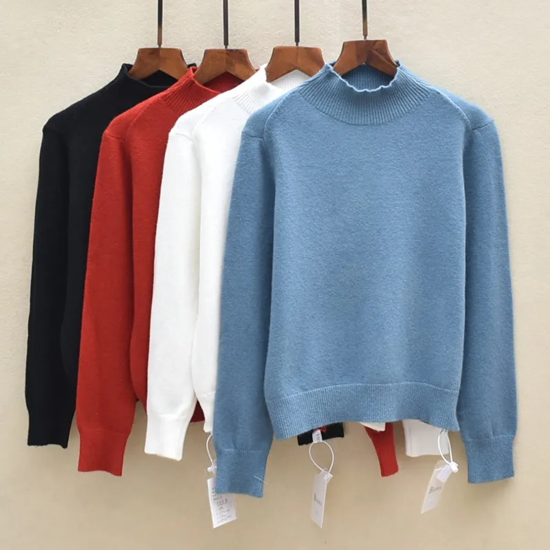 

Thi Long Sve Pure Color f High Ne женский вязаный свитер базовый слой осень-зима модный коврик Sle