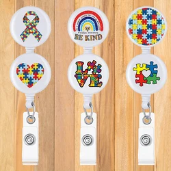 A0640 Funny Lovely Autism Jigsaw Puzzle Style Retractable Creative Card Holder Badge Reel Nurse Exhibition Name Card Chest