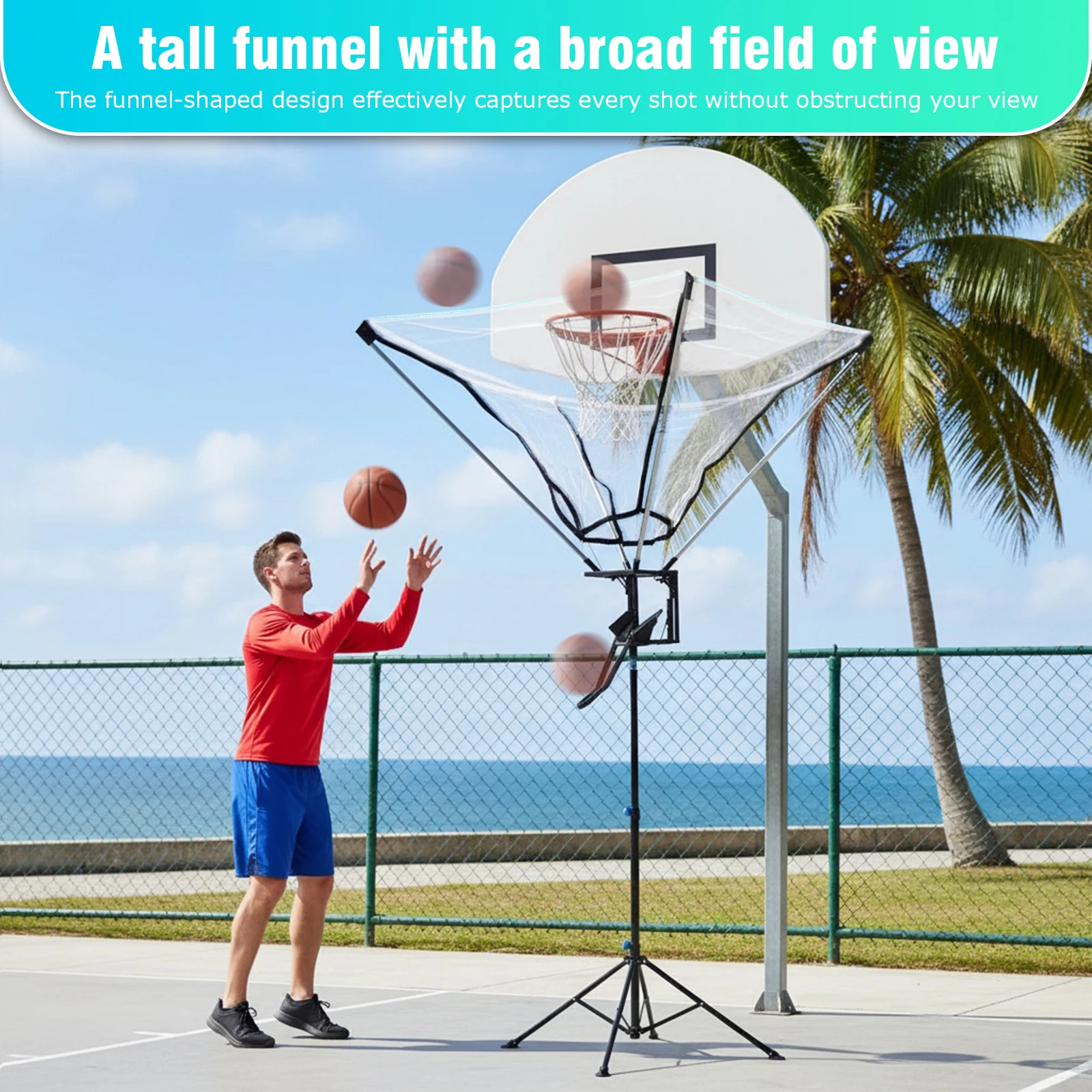 

Тренажер для баскетбольных бросков с отскоком на 180 градусов ° Вращающаяся тренировочная дорожка с системой возврата мяча для непрерывных индивидуальных тренировок, простая в сборке