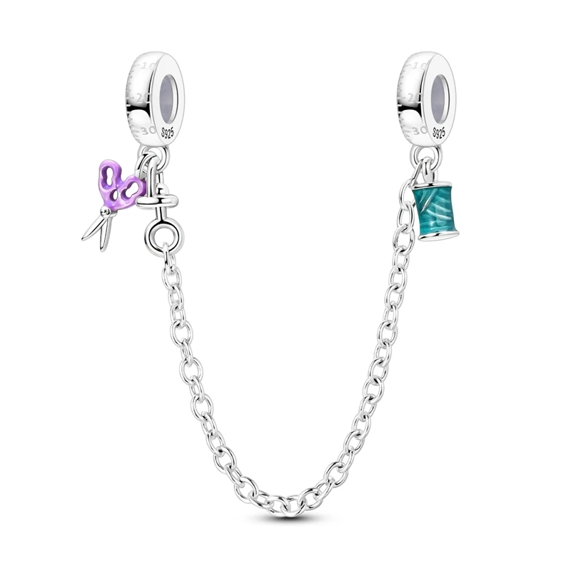 925 Sterling Silver Sewing Tool Charms Safety Shain Fit 3mm Original Bracelet DIY Women Fashion Exquisite Birthday Jewelry Gifts