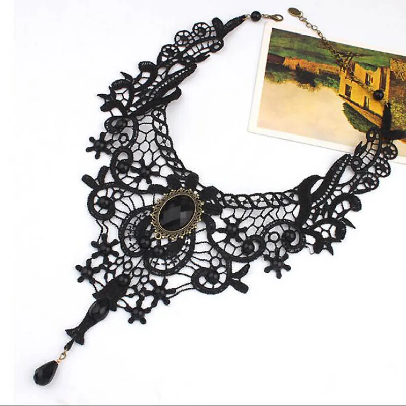 Fashion Lace Choker for Girl Lady Women Bithday Gift Tassel Flannel Weaving Vintage Flower Beads Necklaces Neck Jewelry