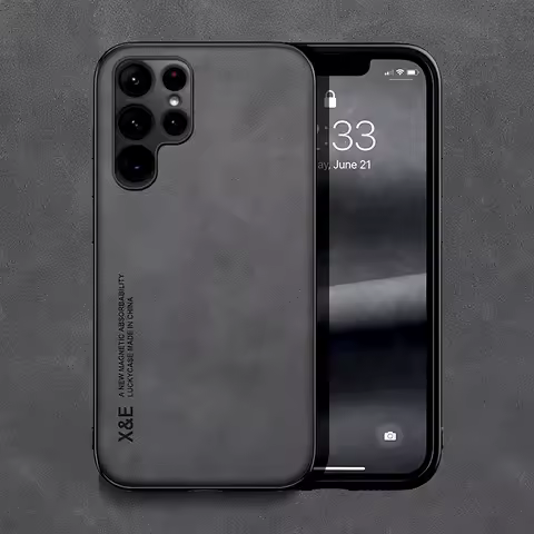 Luxury Leather Case For Samsung Galaxy S23 S22 Ultra S21 S20 FE S10 S9 Plus A54 A52 A52S 5G Note 20 10 9 Covers With Metal Plate