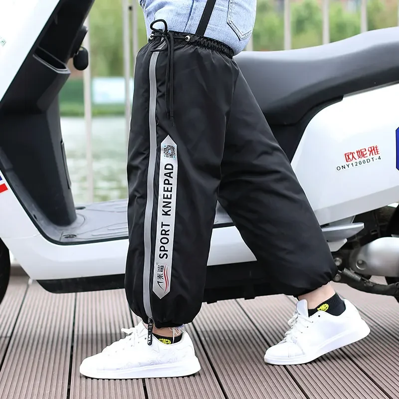 Summer Cycling Leg Warmer Lengthened Zipper Motorcycle Kneecap Waterproof Velvet Warm Cycling Leggings Electric Car Booties