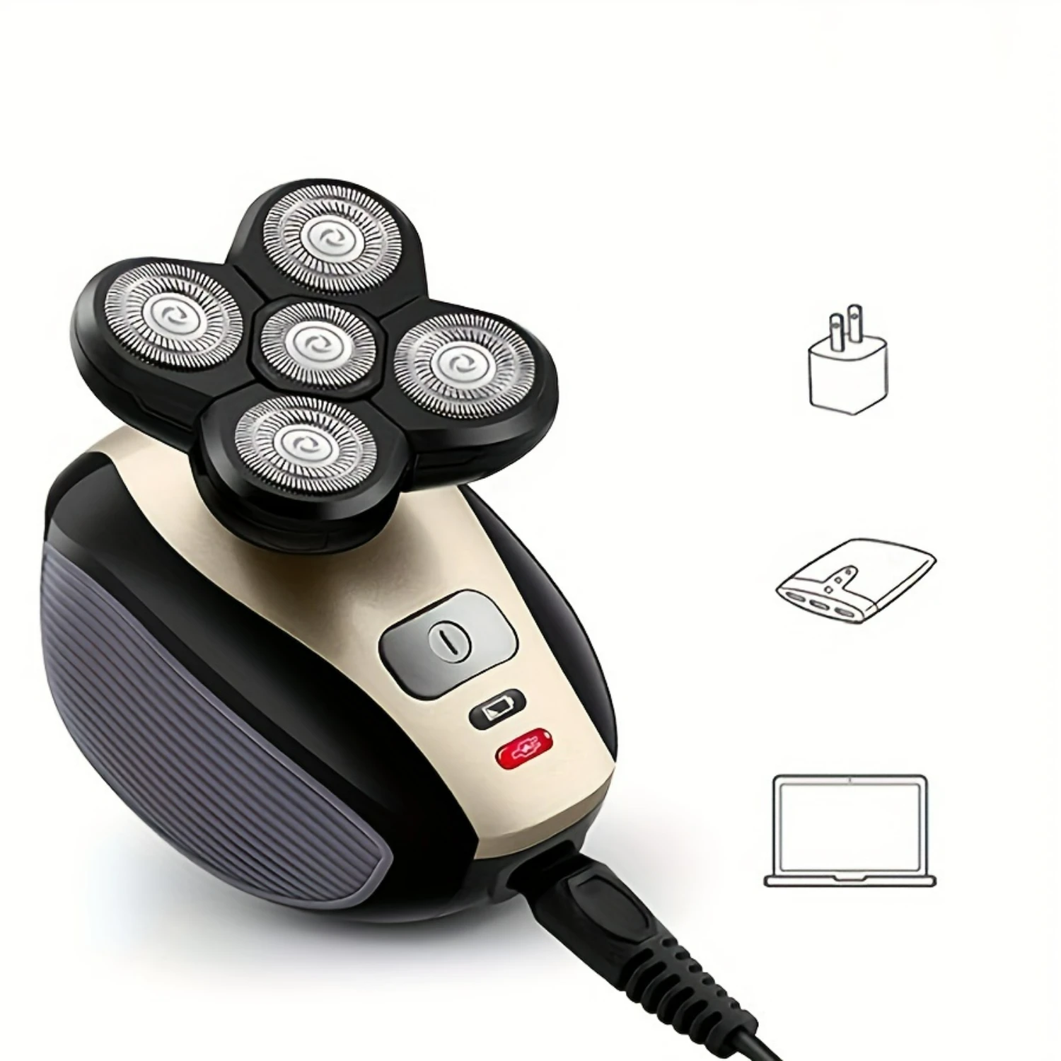 Rasoio da uomo 5 in 1 ergonomico ricaricabile multifunzionale - Elementi essenziali per la cura della testa calva