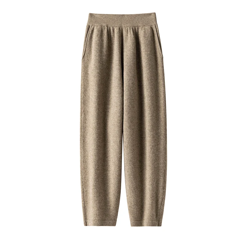 

Fisherman's Wool Pants Cashmere Knitted Wide Leg Women Pant 2023 Winter Warm Long Trousers Pure Woolen Female Leggings JA01