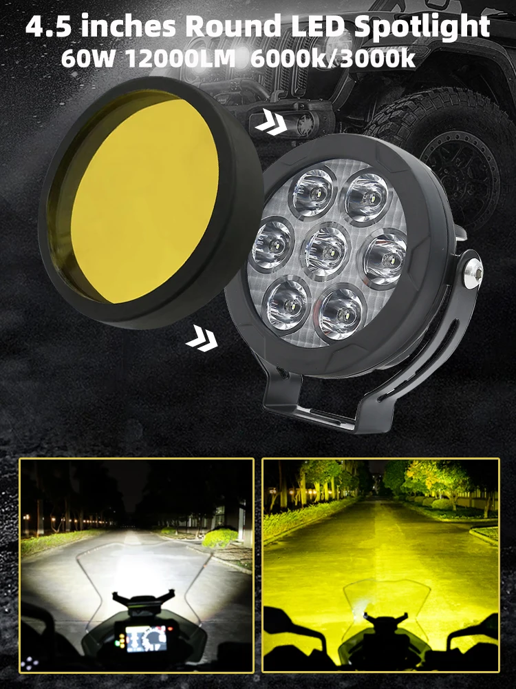 Lampes de Sauna à LED pour Moto, 120W, 4.5, Filtre Rond, pour Suzuki, Jeep, Yamaha