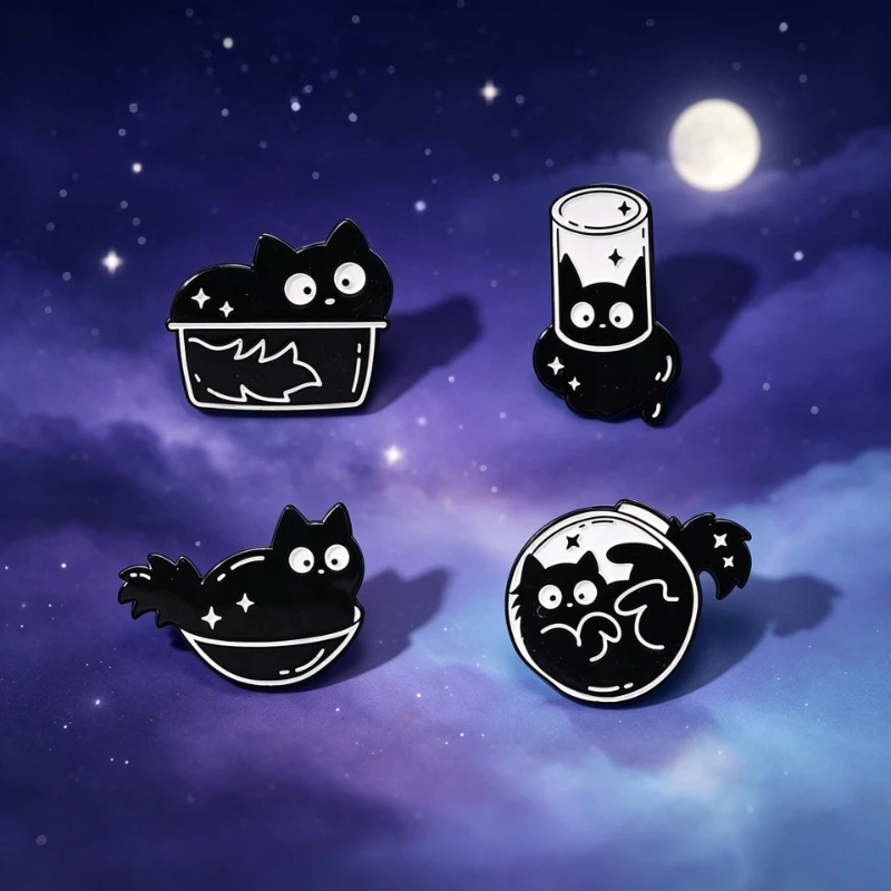 Dark Humor Black Cat Metal Brooch Funny Cat Enamel Pin Badge Fot Gift DIY Clothing Bags Shoes Hat Scarf T-shirt Jeans Accessory
