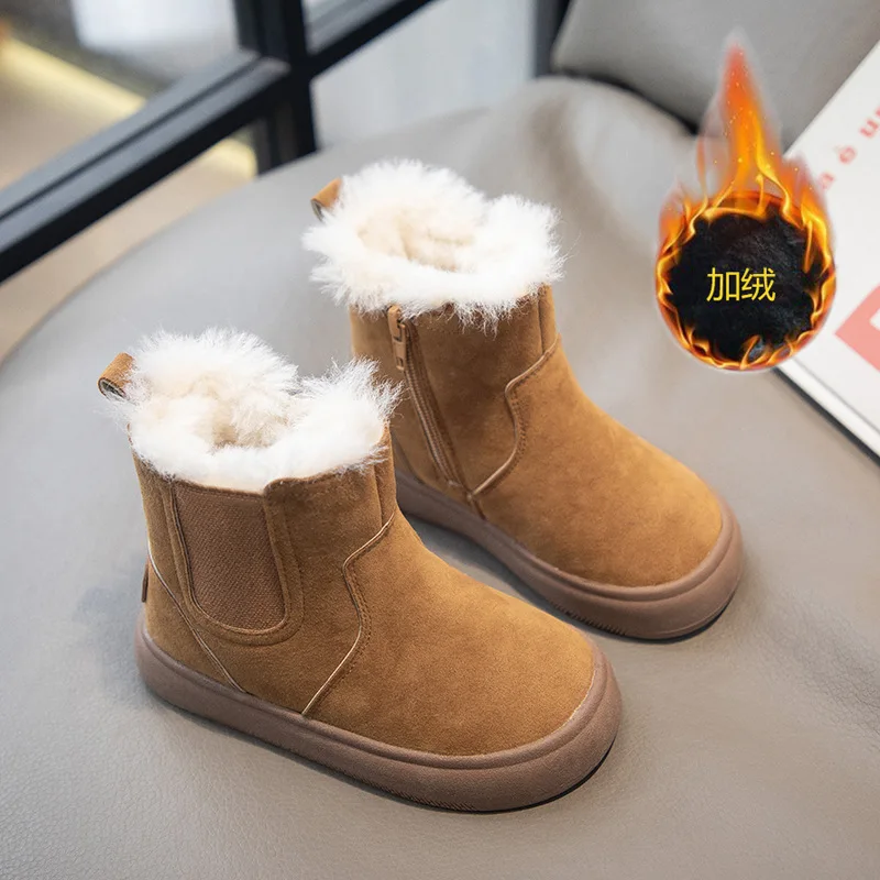 New Children's Snow Boots 2024 Winter Girls' Thick Fur Integrated Cotton Boots for Toddlers Plush Warm Short Boots Size 23-33