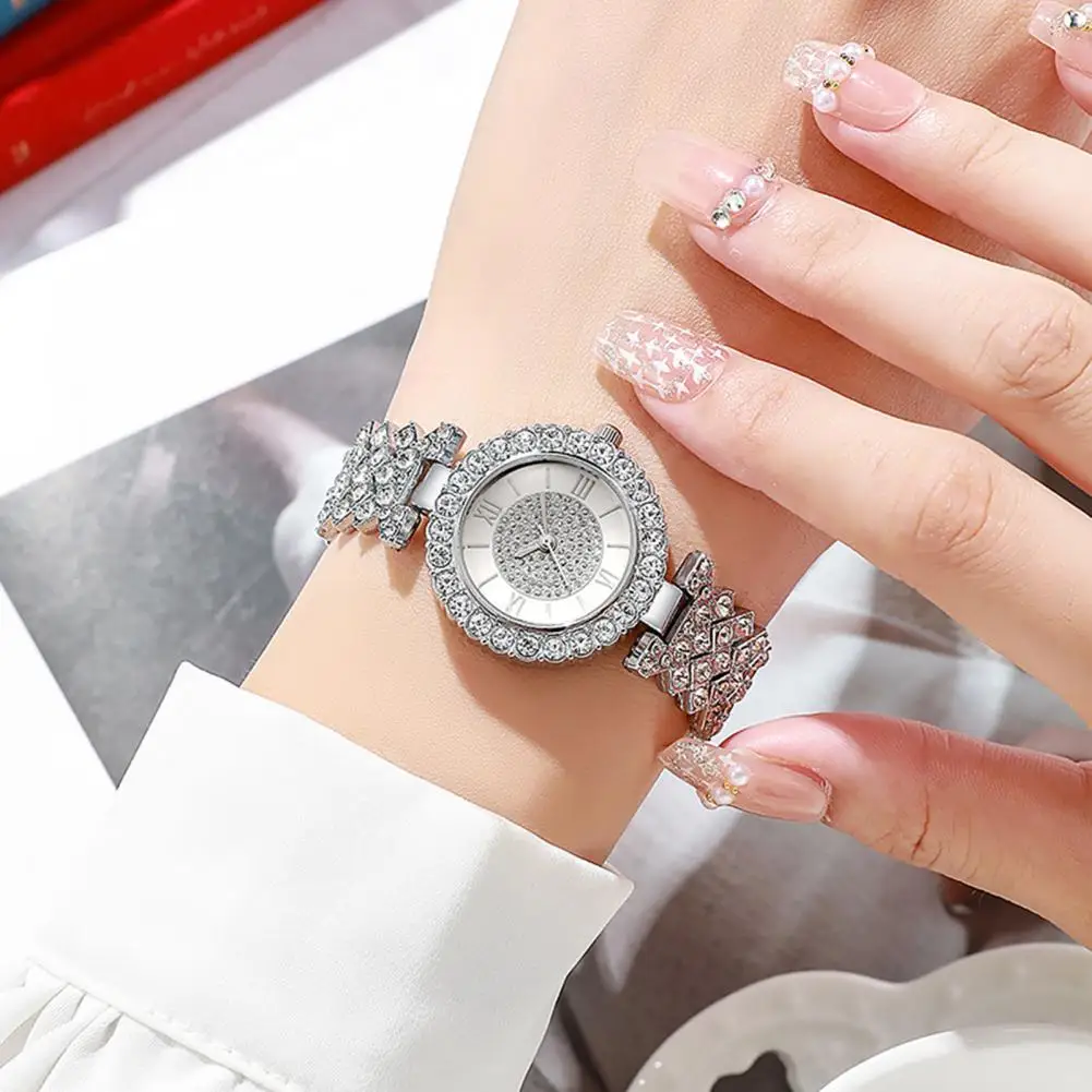 Ladies Quartz Watch Precise Quartz Movement Watch Women's Rhinestone Bracelet Watch Ultra Thin Alloy Quartz for Office