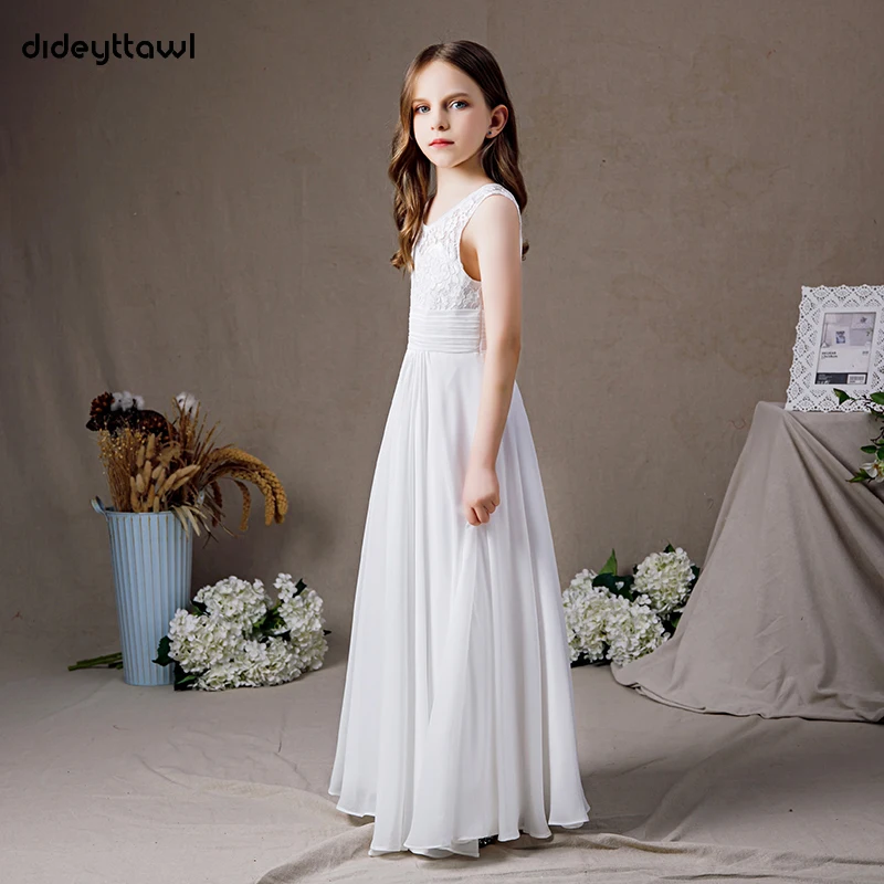 Dideyttawl branco chiffon rendas vestidos da menina para o casamento 2023 sem mangas concerto júnior vestidos de dama de honra festa aniversário elegante