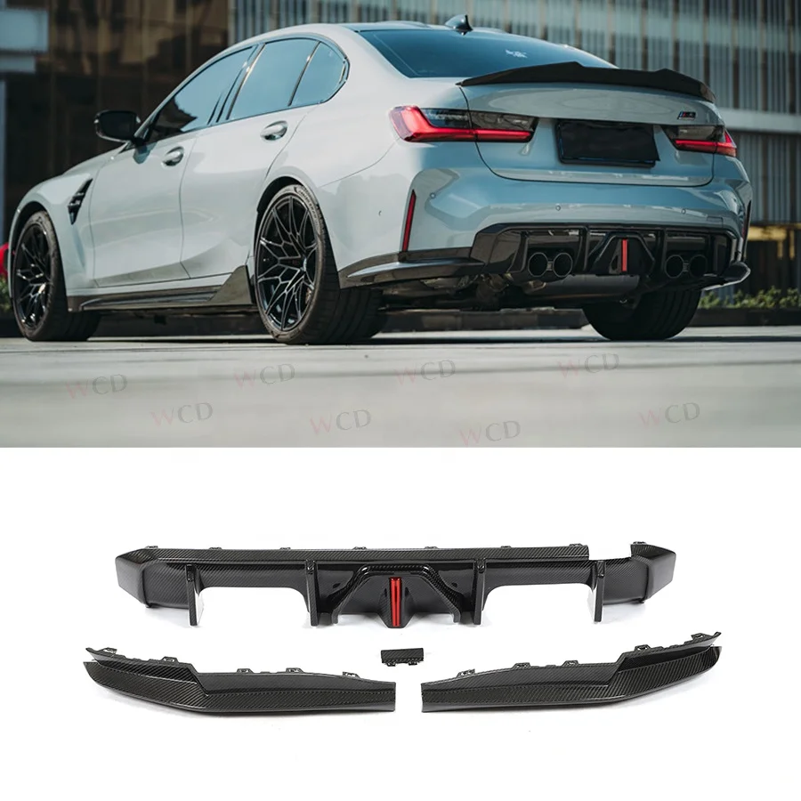 Dry Carbon Fiber Rear Diffuser With LED Light For BMW G80 G82 G83 M3 M4 2021+ Rear Bumper Diffuser Lip Splitter