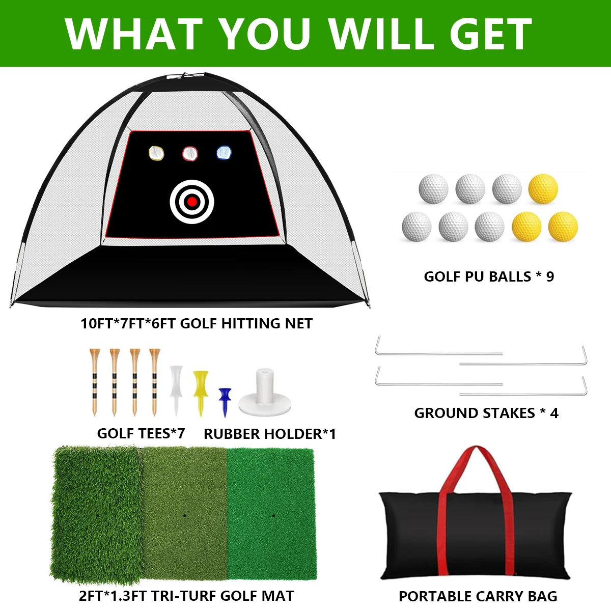 Golf Hitting Net Golf Practice Net 10X7FT Golf Training for Backyard Driving Chipping Swing with Multiple Impact Target