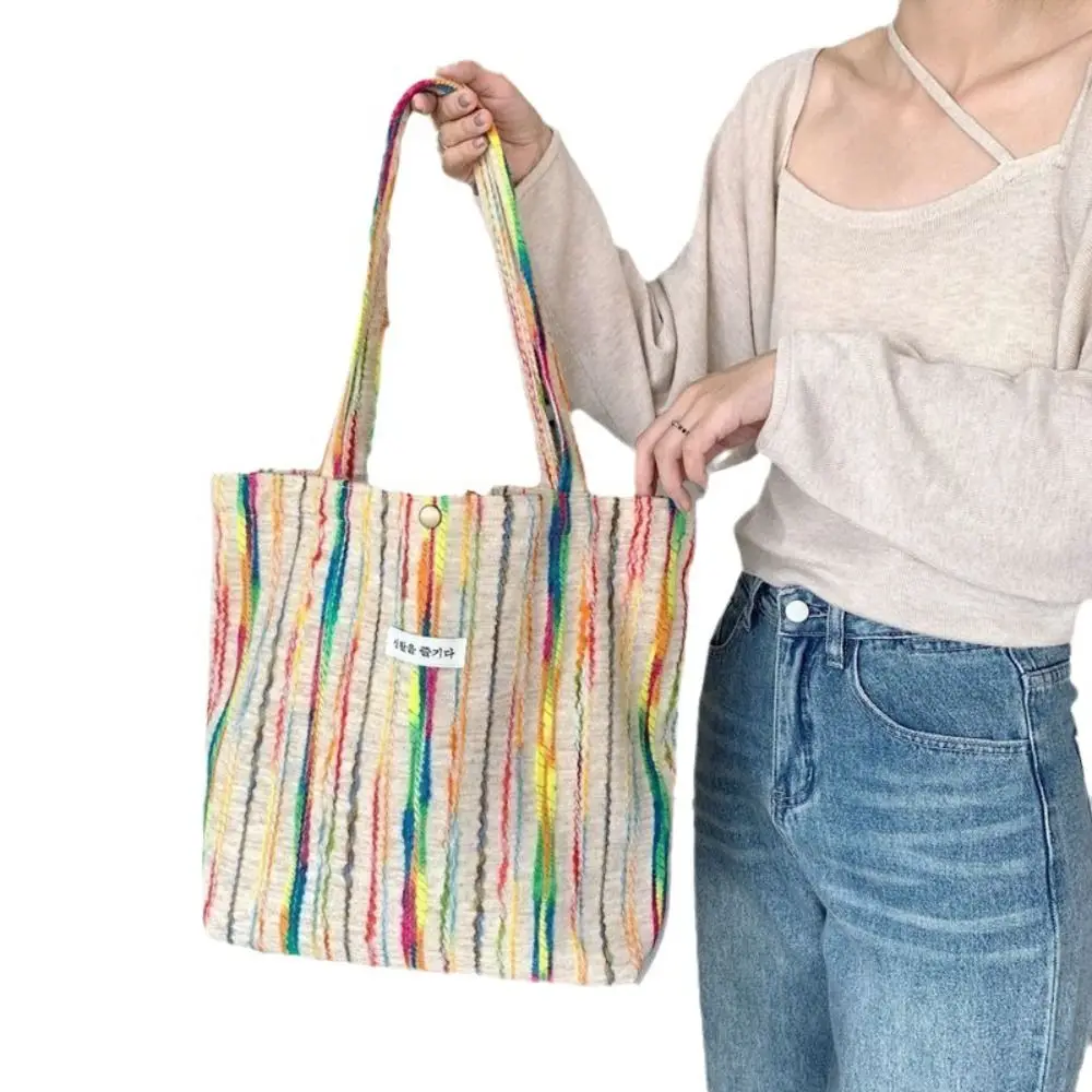 Casual Canvas Bag Fashion Stripes Crochet Handbag Large Capacity Shopper Bag Women