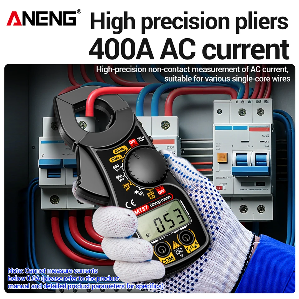 Pinza amperimétrica ANENG MT87, multímetro digital profesional de 1999 cuentas, prueba voltaje AC/DC, amperímetro, detección de resistencia y sin contacto 2