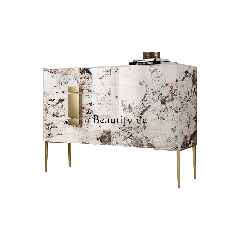 

6Light luxury rock slab solid wood dining side cabinet Modern simple entrance cabinet