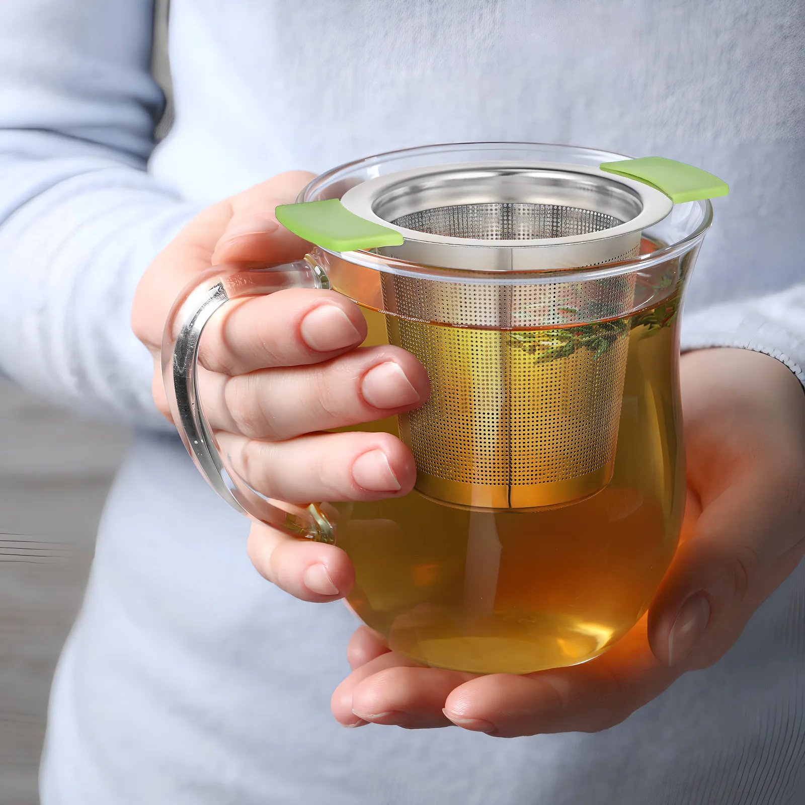 

2pcs Infuser Baskets Extra Fine Mesh Stainless Steel Strainer For Loose Leaf Tea Brewing Double Handles Lid Compatible With