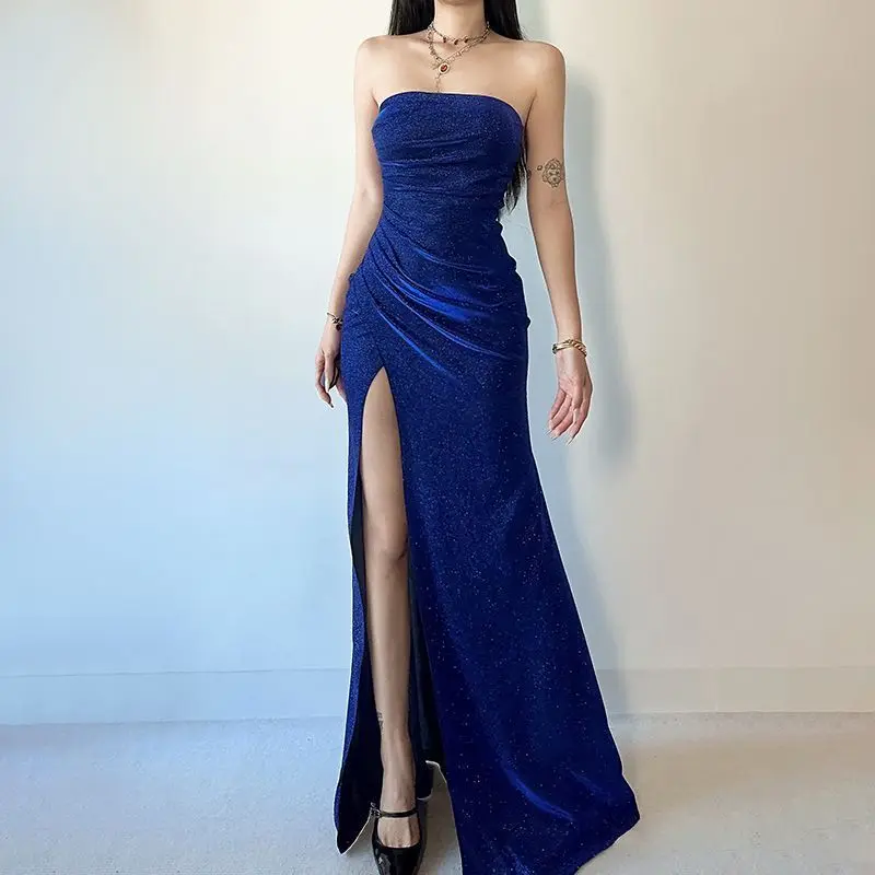 Women Korean Slim Party Starry Fairy Style One Shoulder Evening Dress for Annual Performance Host Sweet Elegant Formal Gown