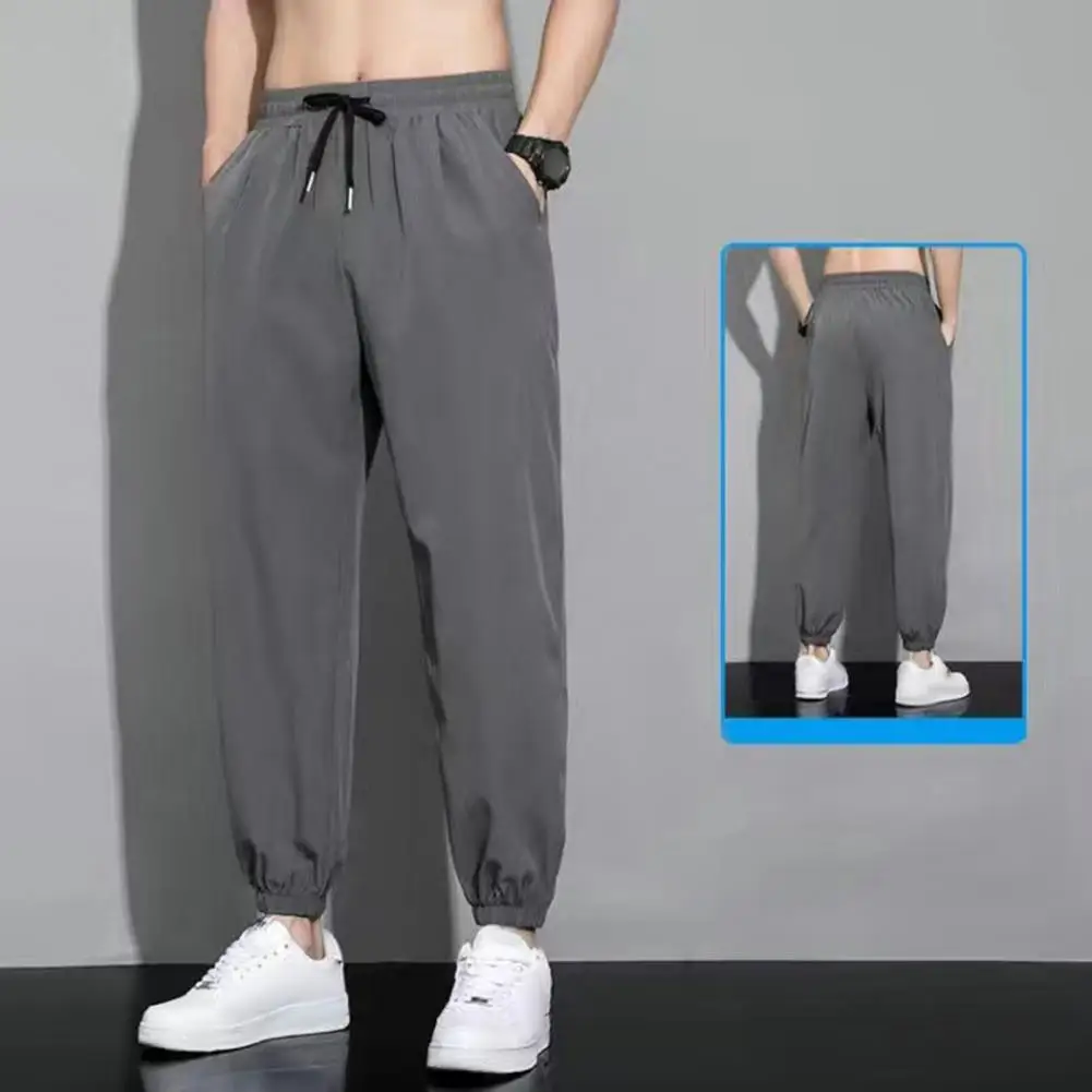 Men Casual Sweatpants Summer Thin Sports Leggings Quick Dry Men's Gym Training Sweatpants with Side Pockets for Plus for Active