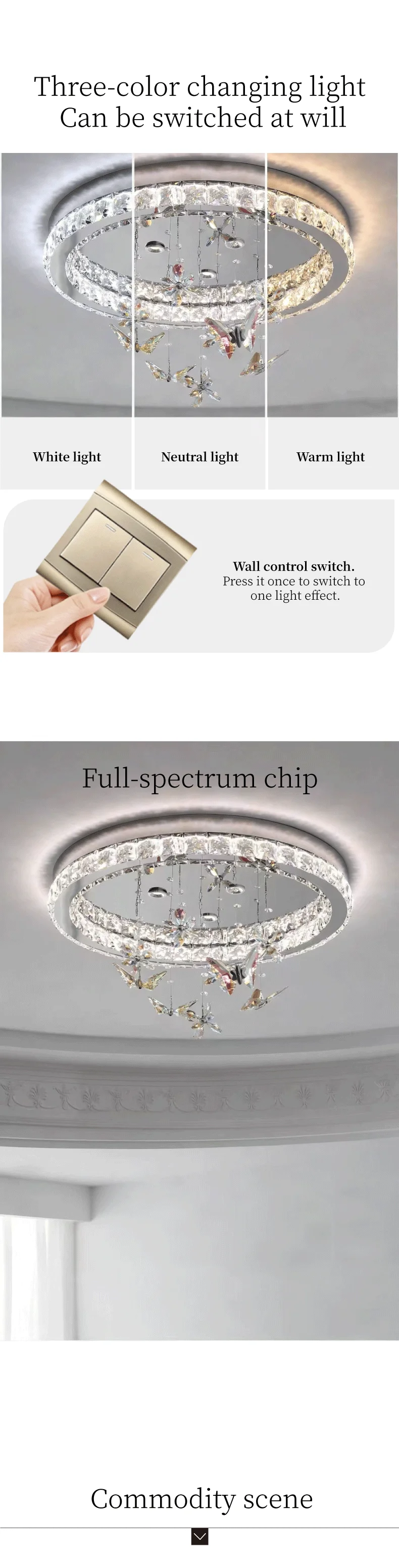 Bedroom Crystal LED Ceiling Lamp Living Room Steel