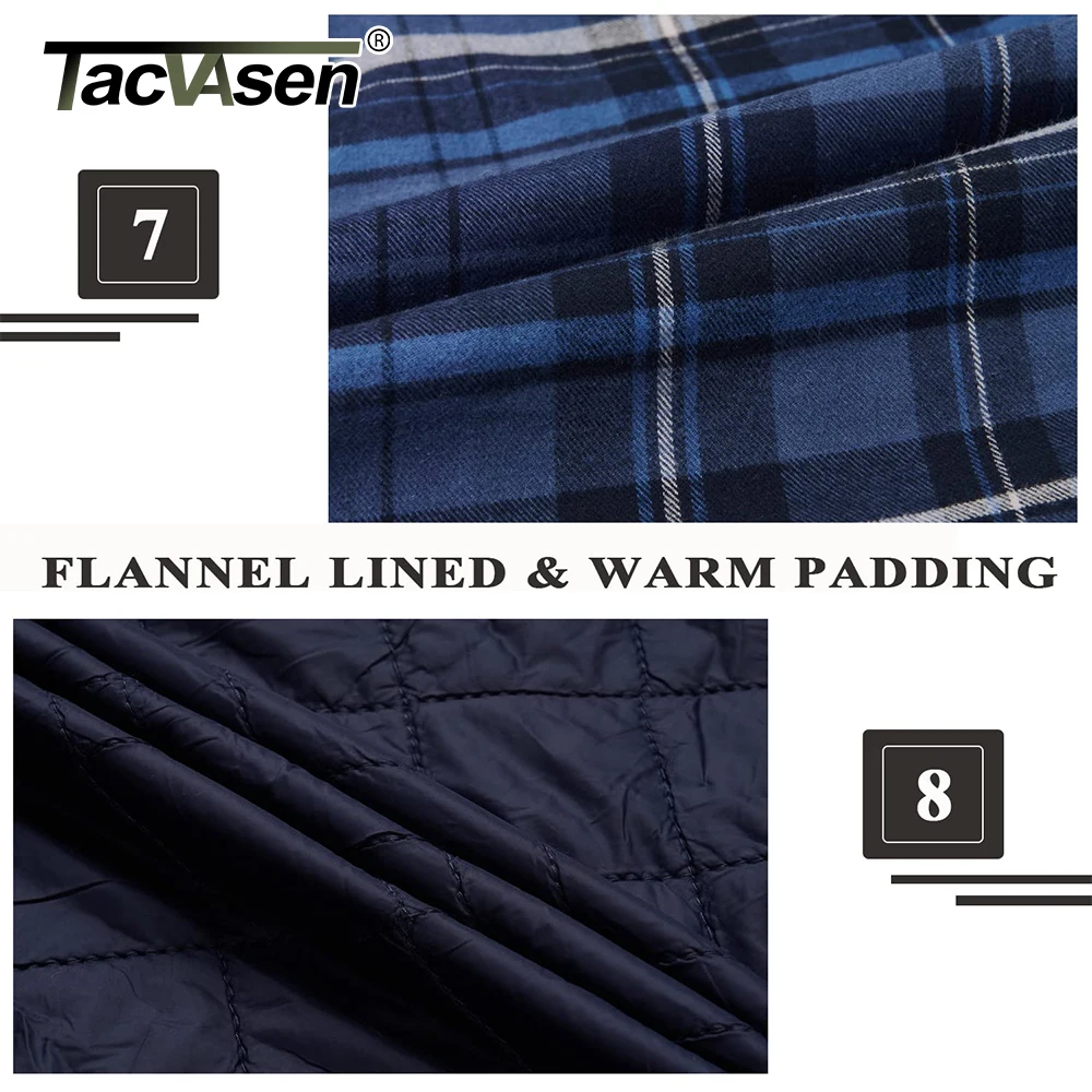 TACVASEN Men\'s Flannel Shirt Jackets with Hood Long Sleeve Quilted Lined Plaid Coats Thick Warm Winter Casual Hoodie Outerwear