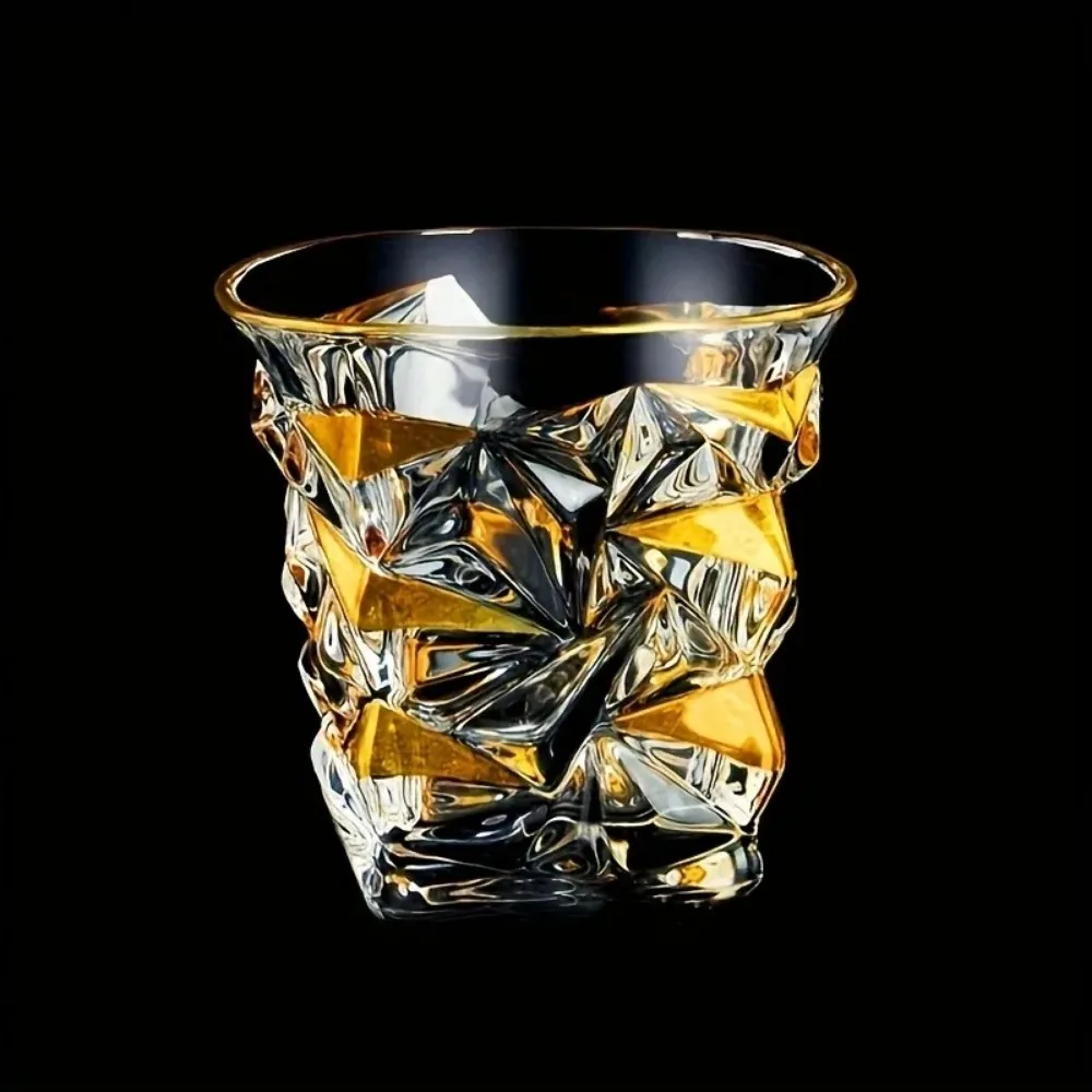 1pcs Crystal Glass Gold-plated Whiskey Glass Household Water Cup Drinking Utensils Kitchen Restaurant Bar Family Beer Cocktail