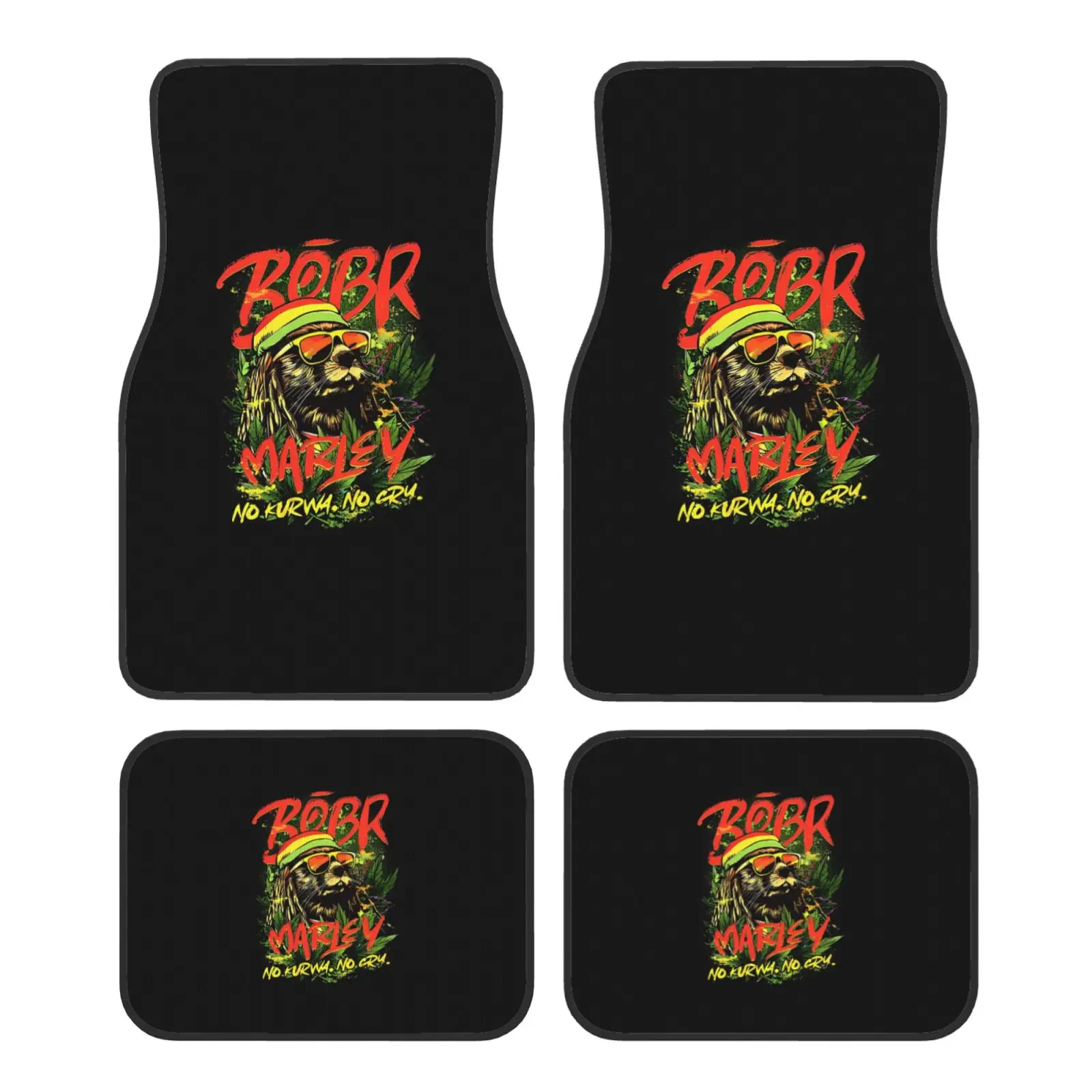 

Bobr Marley Beaver Print 4pcs Car Floor Mats Set of 4pcs Non-Slip Absorbent Polyester Foot Mats Auto Interior Accessories