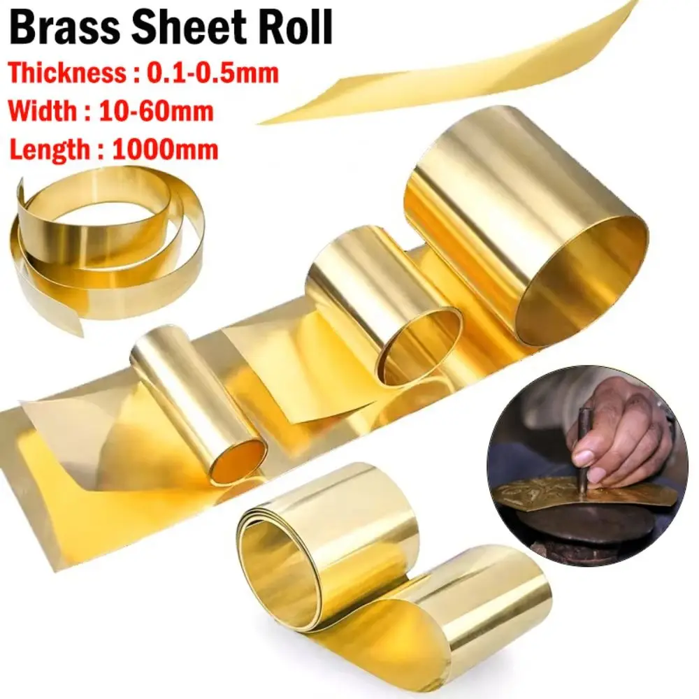 Brass Sheet Brass Flat Thick 0.1-0.5mm Width 10-60 mm Brass Metal Thin Sheet Foil Plate Length 1000mm