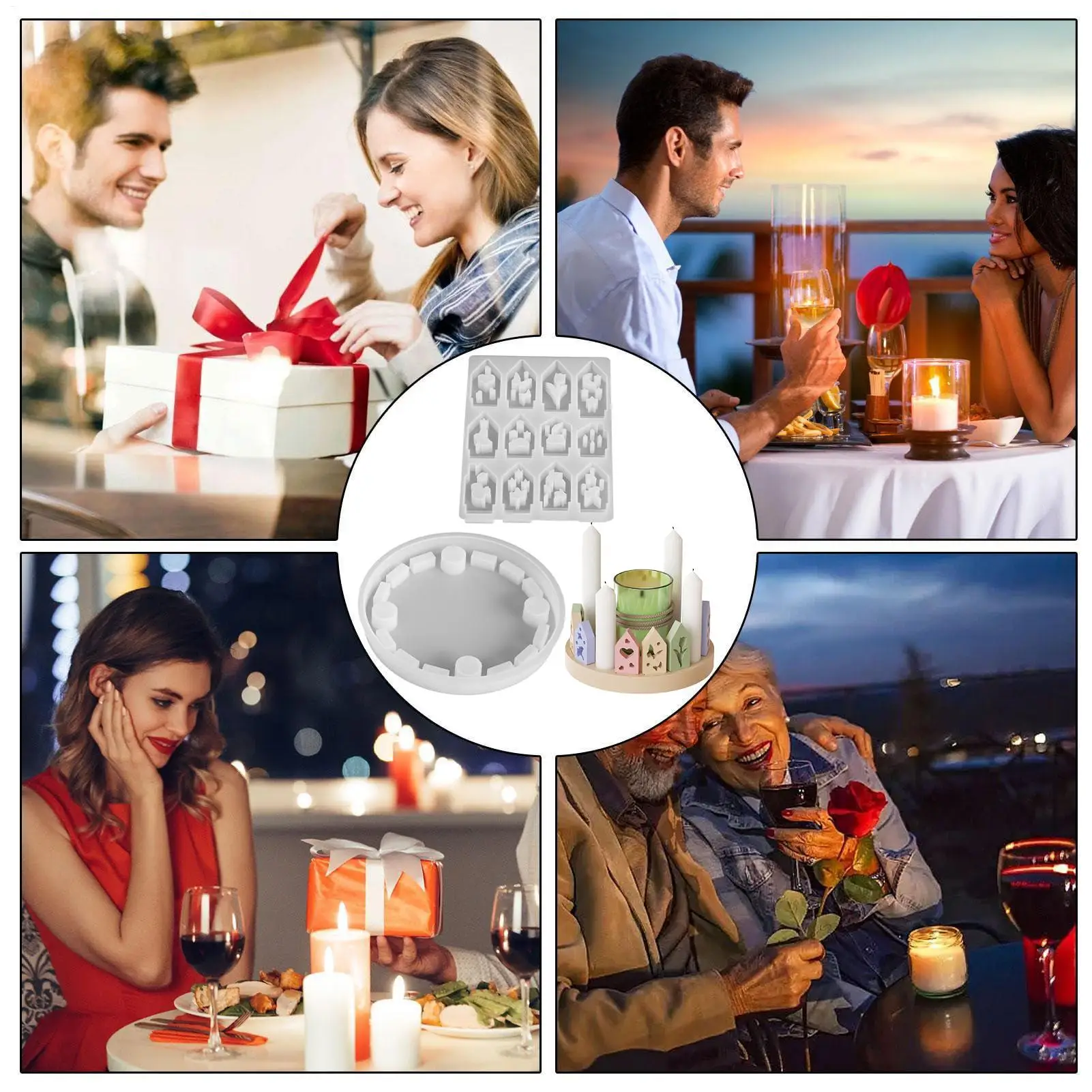 عيد الميلاد الراتنج قوالب سيليكون 12-تجويف مع قاعدة غير عصا منازل عيد الميلاد قالب الشمعدان للشمع مجيء ديكور المنزل عطلة #3