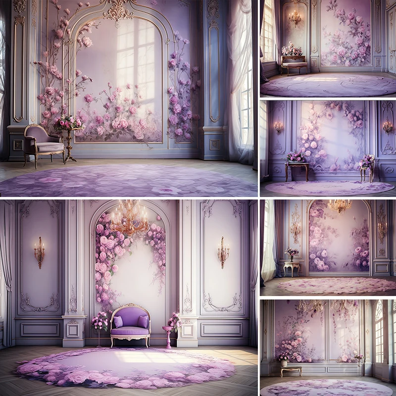 

LS Photography Background Purple Floral Vintage Palace Adult Birthday Wedding Maternity Portrait Decor Backdrop Photo Studio