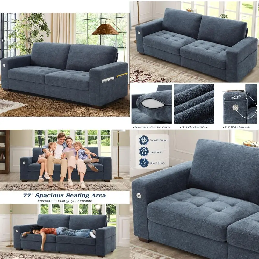 

sofas for living room, chenille loveseat couch set, small sofa, 3 seater sofa, usb charging, removable sofa cover,solid wood fra