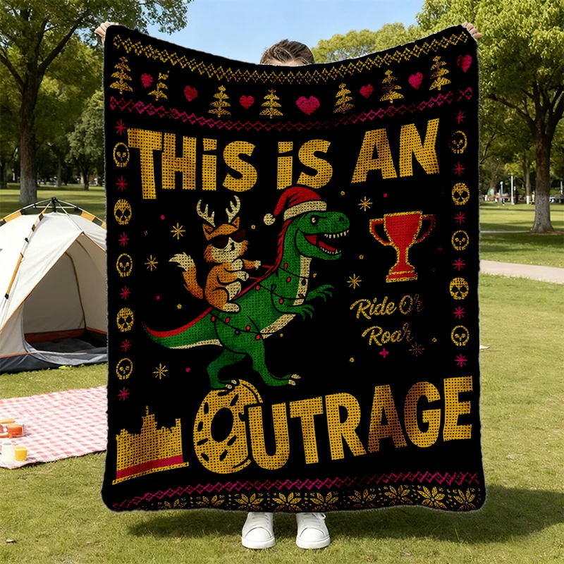 This Is An Outrage Christmas Ugly Flannel Blanket, Dungeon Crawler Carl Flannel Throw, New Achievement, Ride or Roar, Pr