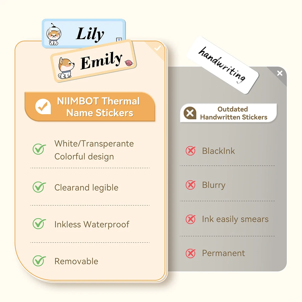 Niimbot Auto-Adesivo Papel Etiqueta Térmica, Etiqueta Colorida para a Escola e Home Office, Student Name Tags, D110 D11 D101 H1S