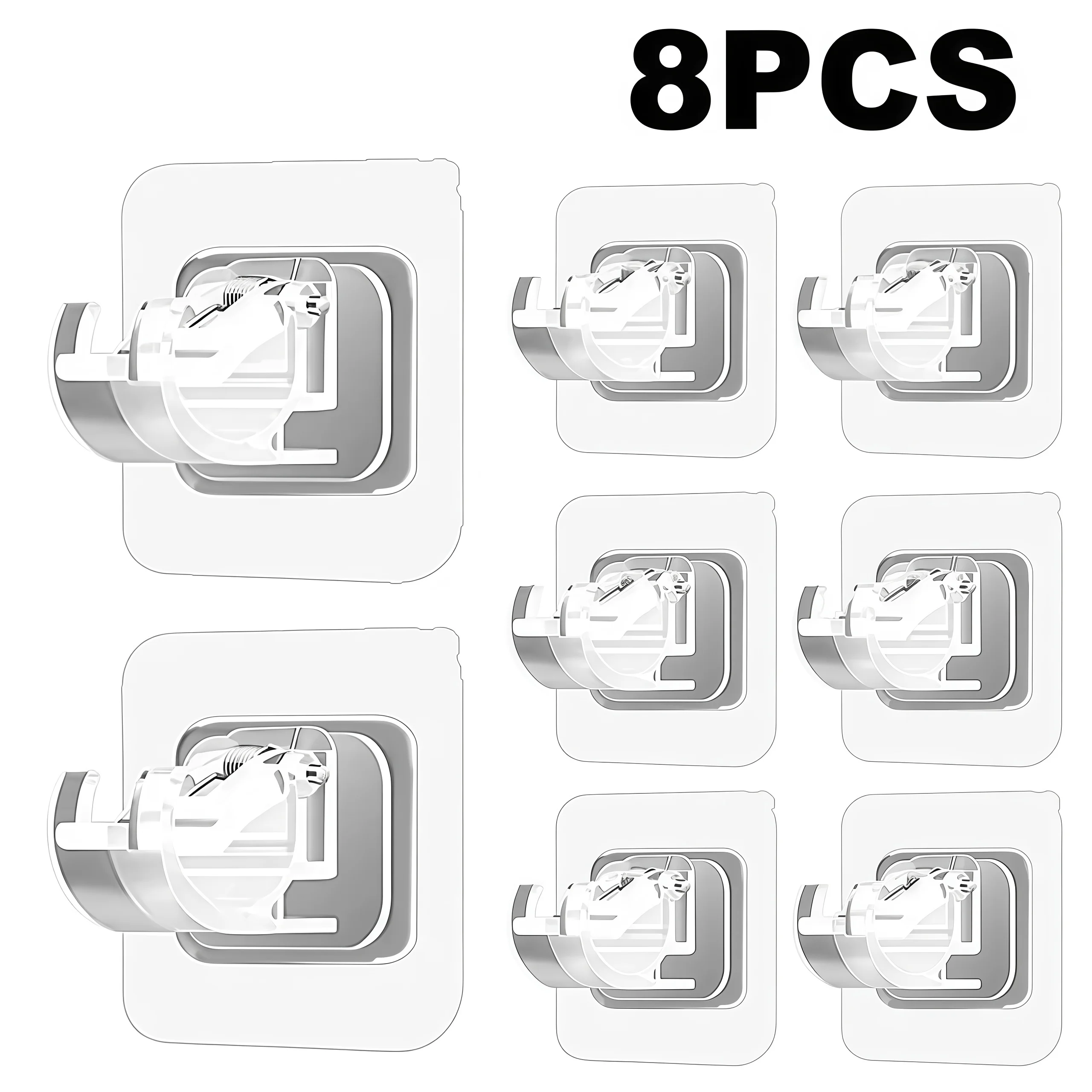 8pcs spring buckle non perforated curtain rod bracket,seamless self-adhesive telescopic rod fixed seat, bathroom shower curtain door curtain rod nail free bracket, automatic fastening adhesive curtain rod bracket, wall safety nail free tension rod bracket