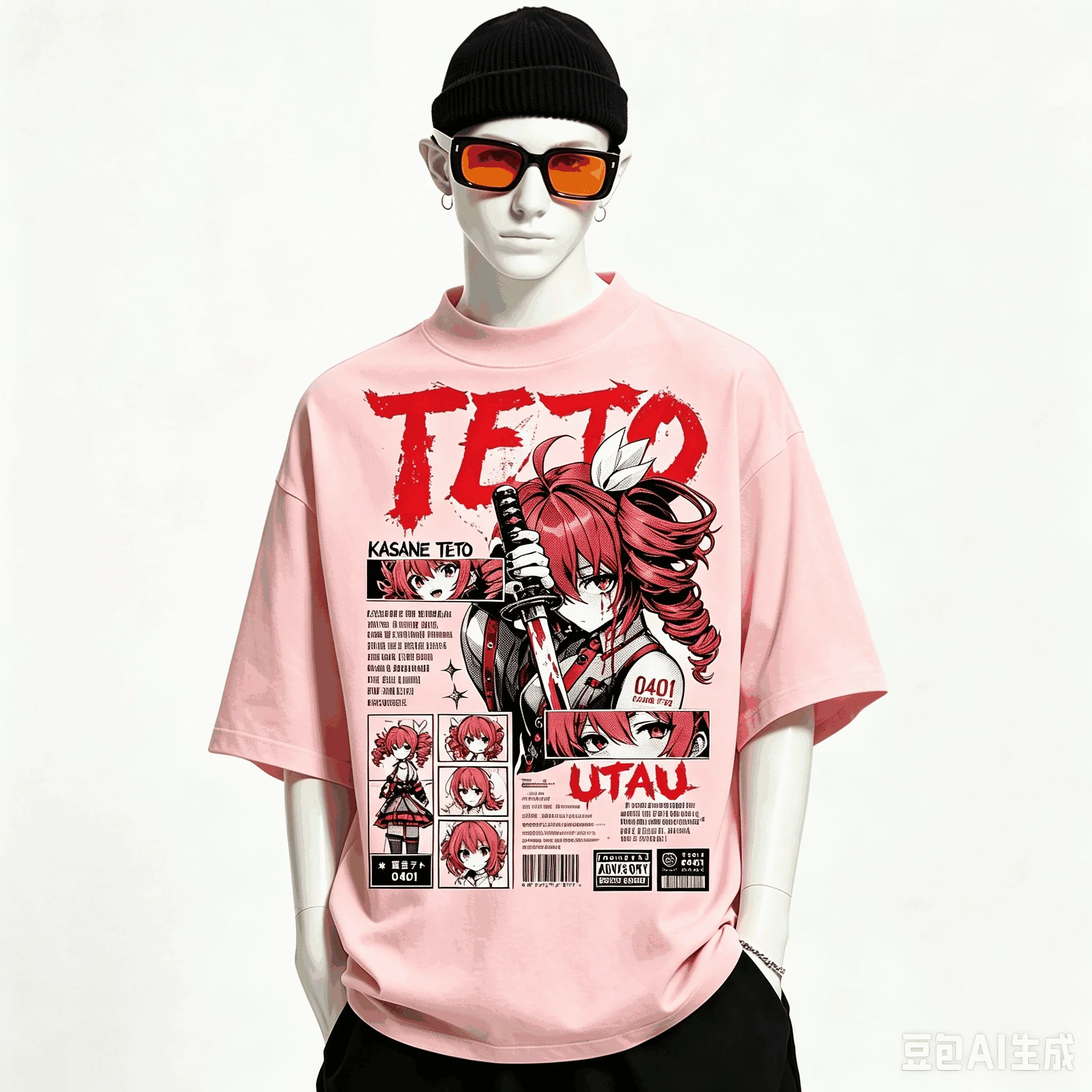Kasane Teto Übergroßes Unisex-T-Shirt mit Grafikdruck und Rundhalsausschnitt für Männer und Frauen, hochwertige Y2k-Kurzarm-Streetwear aus weicher Baumwolle – Detail 24