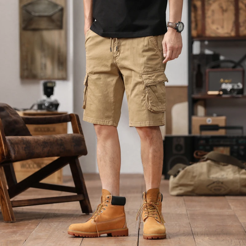Summer shorts men's American loose fit plus size straight leg sports casual Japanese five quarter pants cargo shorts men