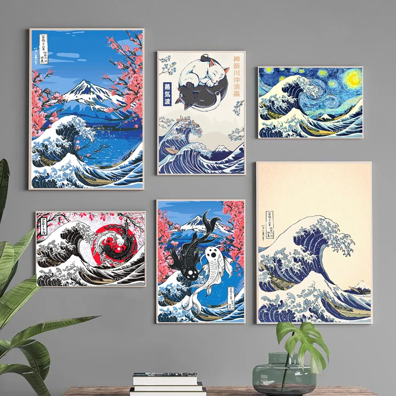 Vintage Japanese Art Canvas Paintings The Great Wave Off Kanagawa Poster Print Wall Art Picture for Home Wall Decoration