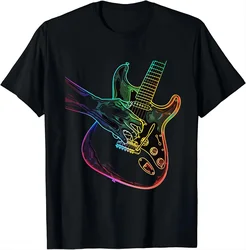 Electric Guitar Tee - Fingertips of Rock T Shirt Graphic T Shirts Men Clothing Tops Vintage T Shirt Camisas Streetwear Harajuku