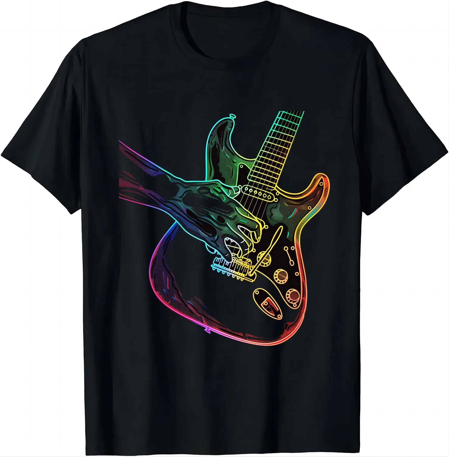 Electric Guitar Tee - Fingertips of Rock T Shirt  Graphic T Shirts Men Clothing Tops Vintage T Shirt Camisas Streetwear Harajuku