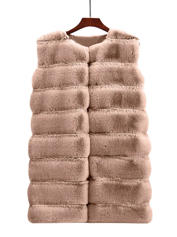 Faux Fur Coat Winter Women 2023 Fashion Causal Warm Slim Sleeveless Long меховые жилеты женские Winter Furry Waistcoat Jacket