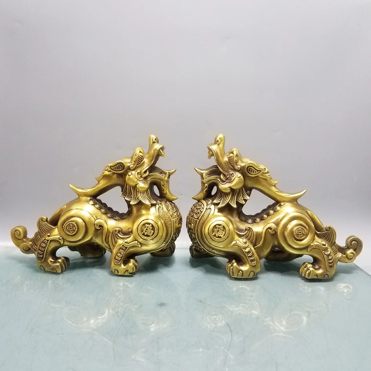 A PAIR 2pcs large Company home Porch lobby thriving business money Good luck PI XIU dragon brass Sculpture ART Ornament